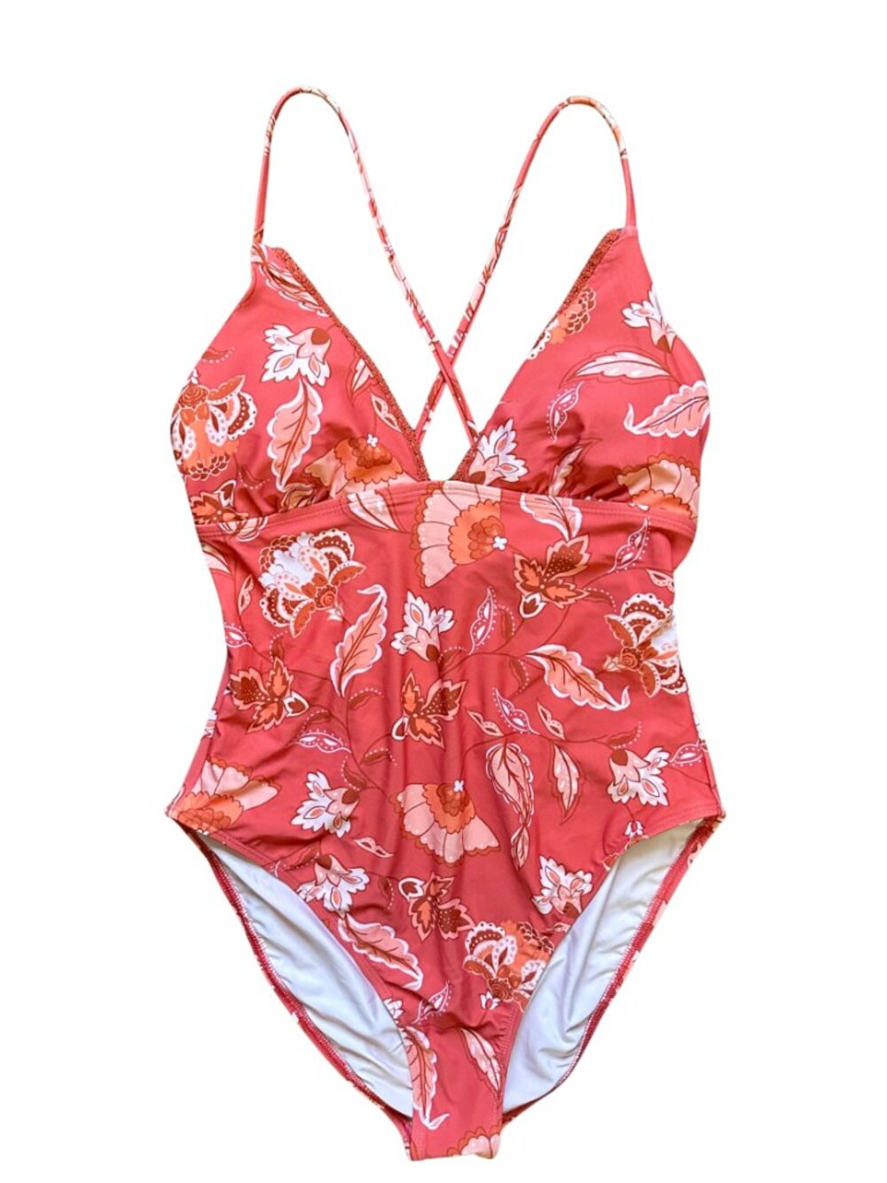 NWT Shade & Shore Coral Floral One Piece Swimsuit M Retro 70s Tropical - Picture 2 of 11